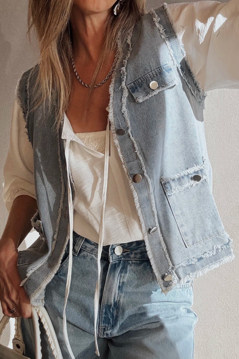 Amanda Frayed Denim Vest