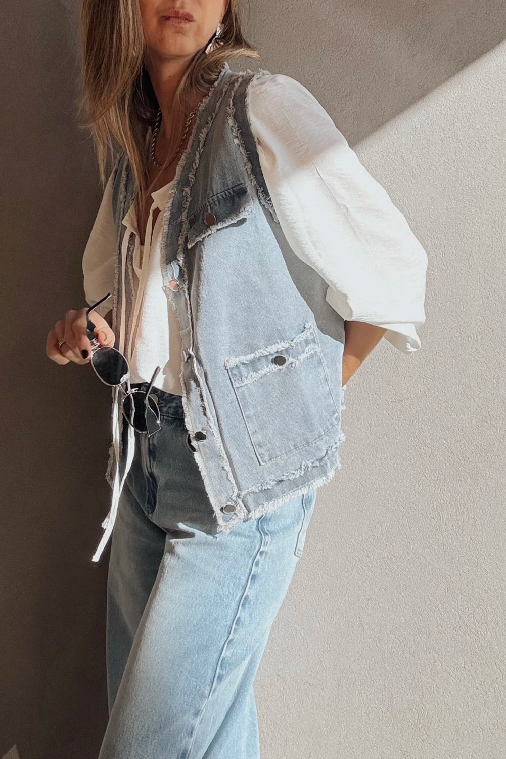Amanda Frayed Denim Vest