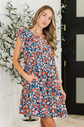 Petal to the Metal Flutter Sleeve Dress in Navy/Coral